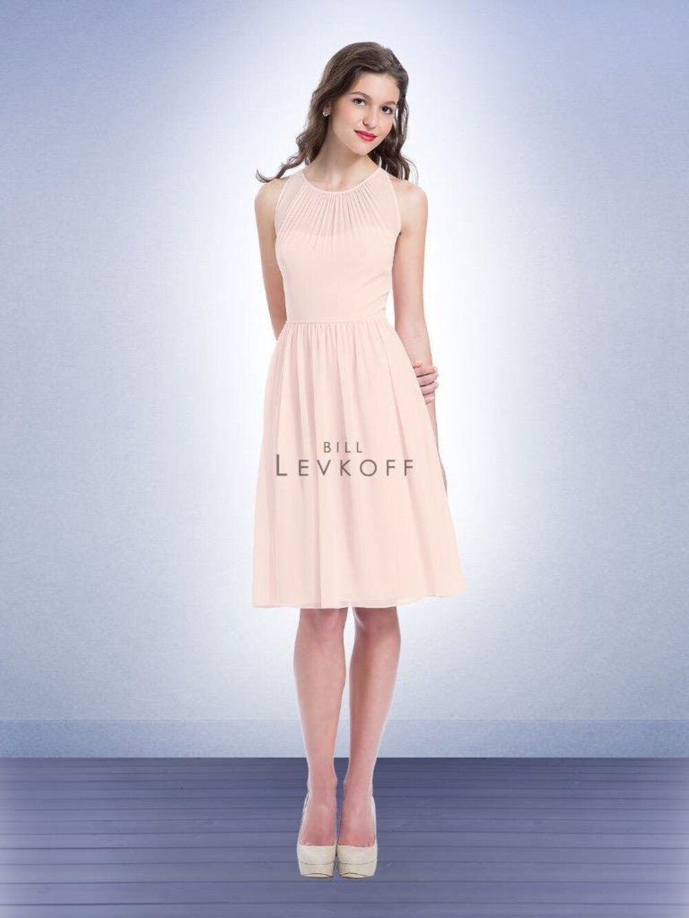 Bill Levkoff 1156 Bridesmaid Dress Petal Pink Sleeveless Chiffon Short 10